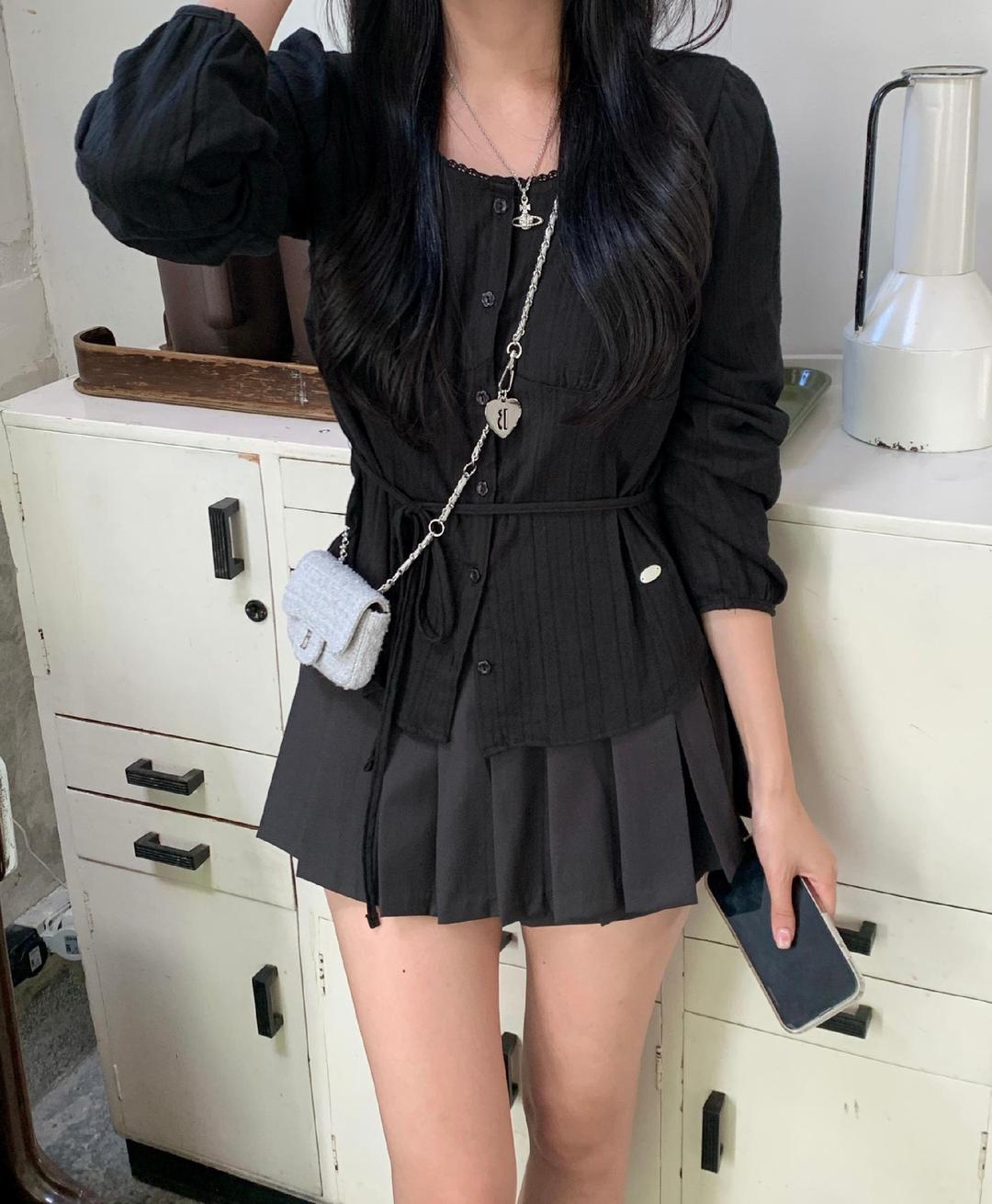 루앤메리 [🎀MADE/당일발송] 리에 허리끈 블라우스 (2col) 가을 간절기 긴팔블라우스