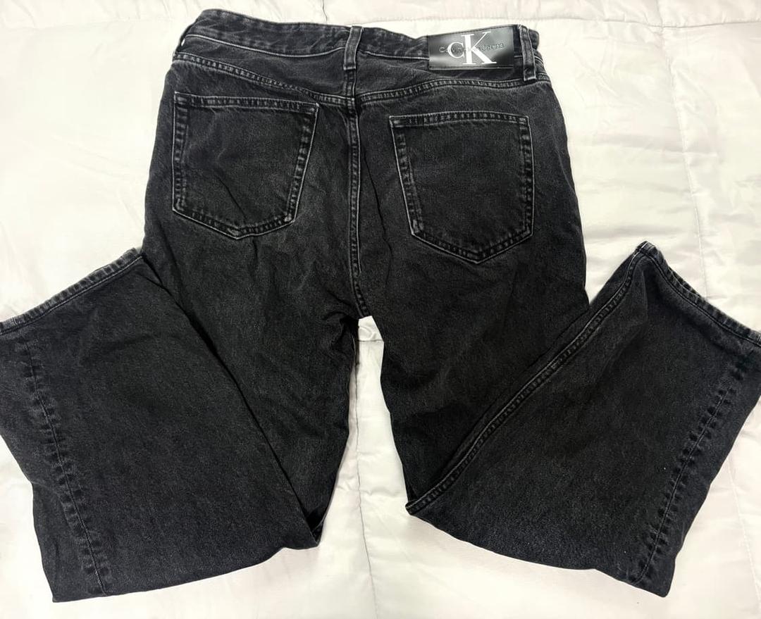 캘빈클라인 CK 가죽패치 블랙 세미와이드 흑청 데님팬츠 | 후루츠패밀리