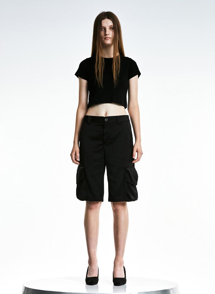 SATIN CARGO SHORTS, BLACK