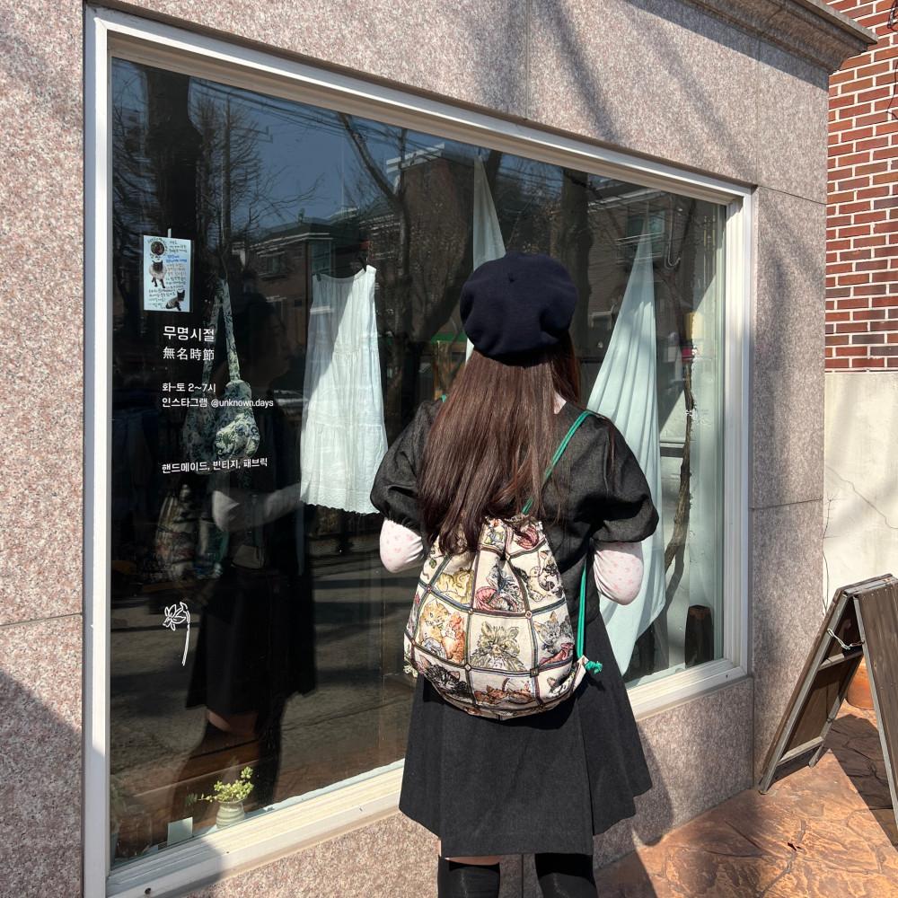 네모네모고먐미 string backpack 고양이 자가드 스트링 백팩