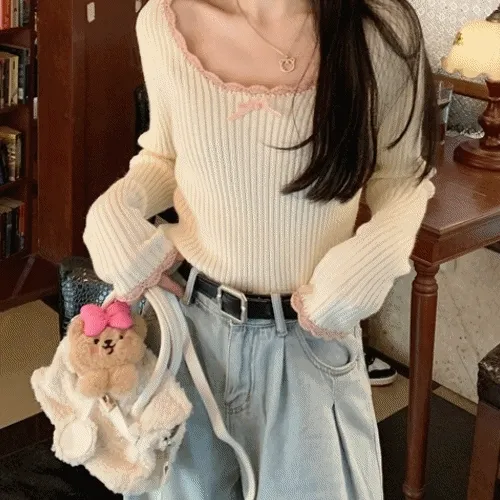 [로맨틱 감성] 레이스 포인트 골지 니트