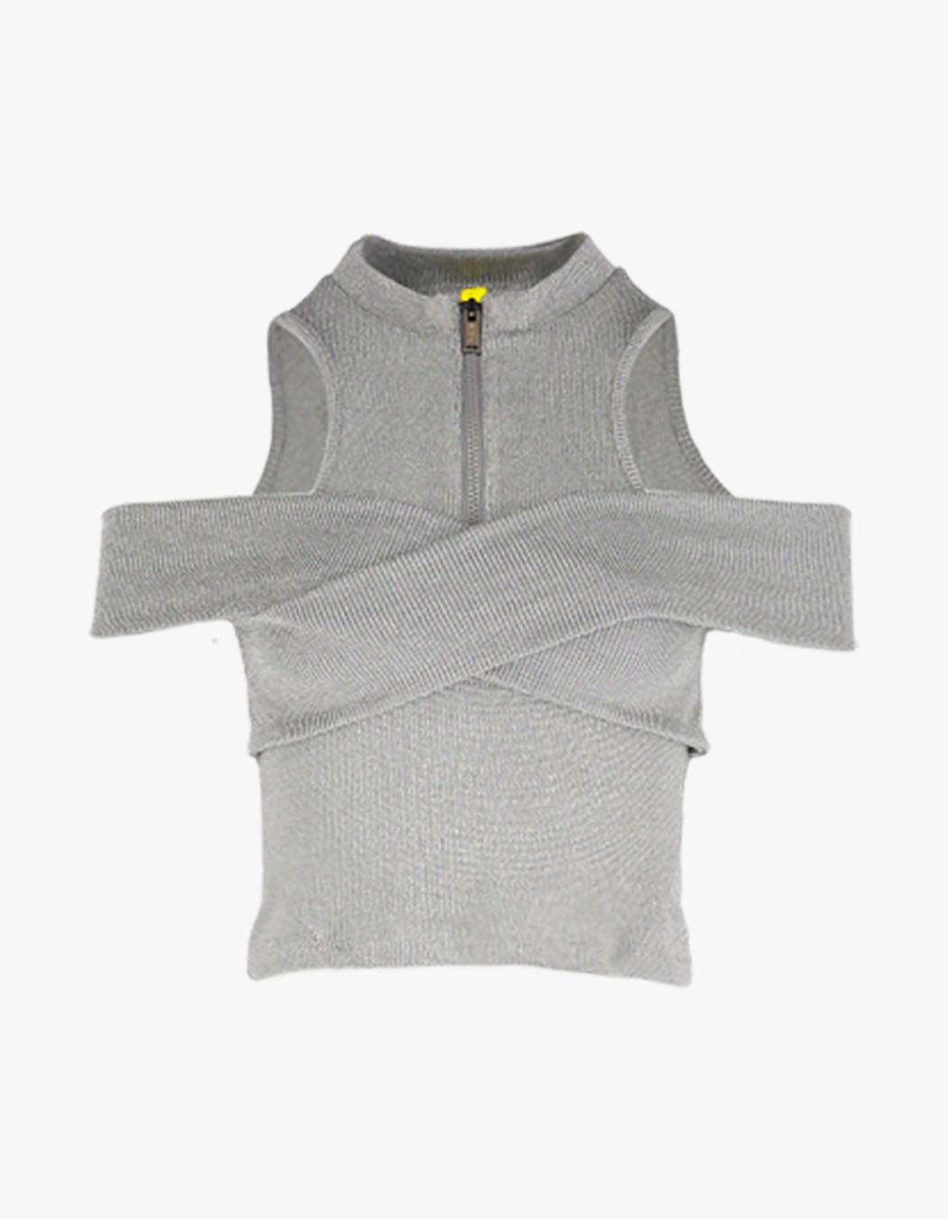Halfneck Cross Cut Out Tee  - Silver