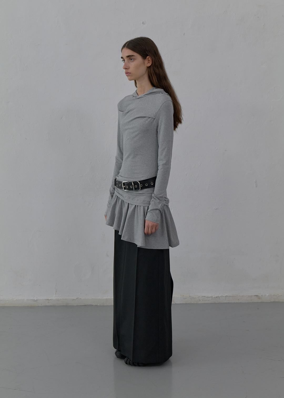 HOODED JERSEY DRESS (MELANGE GREY)