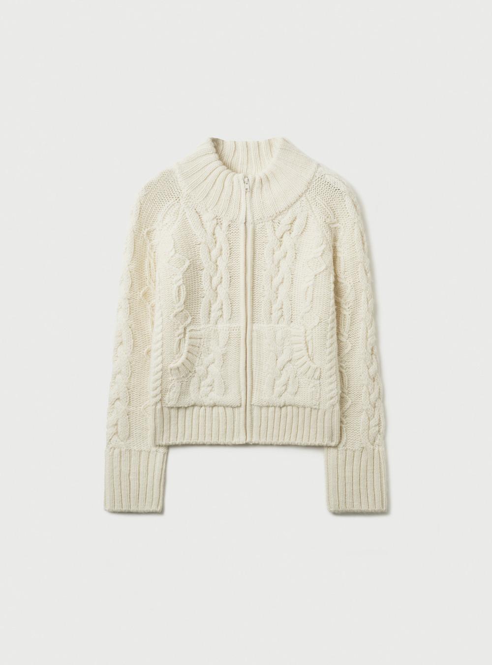 SOFT CABLE ZIP UP KNIT - CREAM