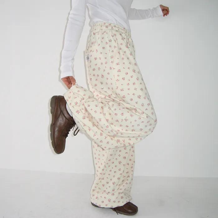 FLORAL WIDE SWEAT PANTS CREAM