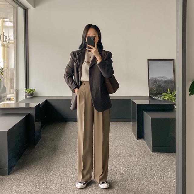 [3단기장/뒷밴딩] 투핀턱 와이드 슬랙스