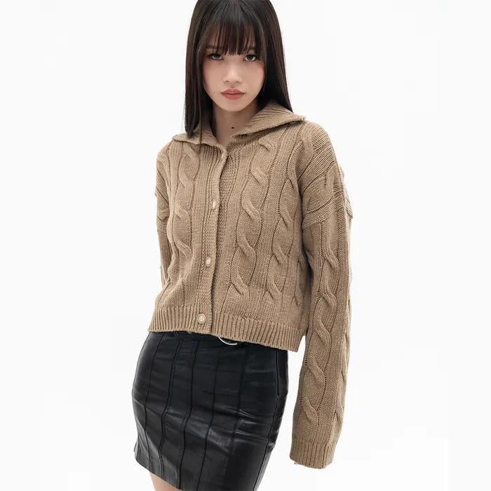 터틀넥 크롭 니트 가디건_베이지