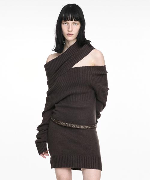 2-WAY SHAWL KNIT BROWN