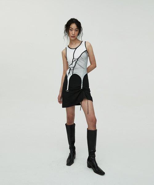 DIAGONAL GARTER DRESS (BLACK&WHITE)