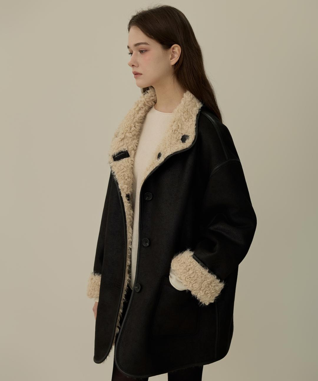Mouton Fur Reversible Half Coat_2Color