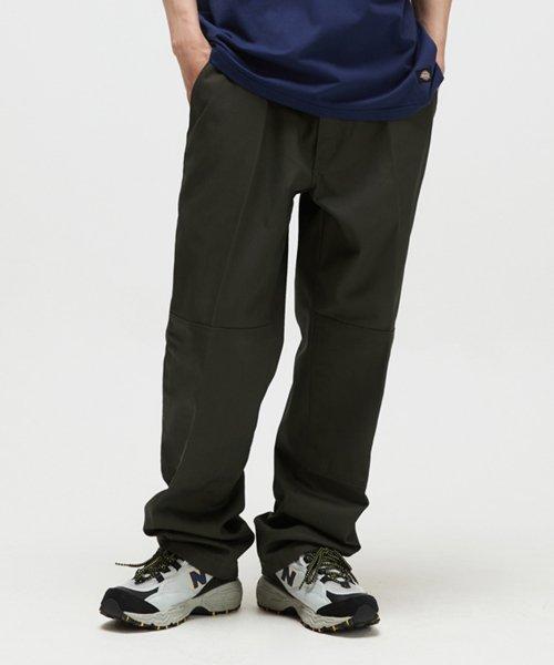 플랫 프론트 더블니 팬츠 - 올리브 그린