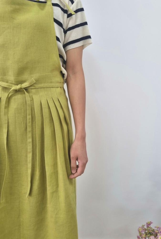 lituania linen yellow green pleats skirt apron 옐로우 그린 플리츠 스커트 에이프런