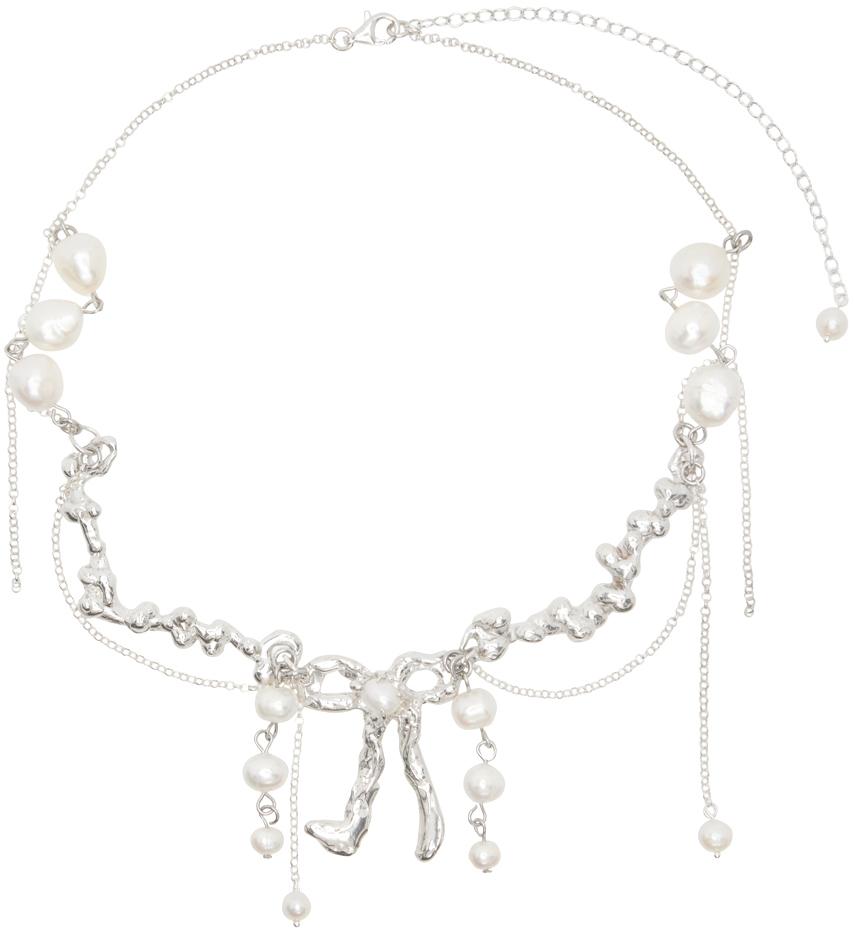 실버 & 화이트 엠피리언 리본 네크리스