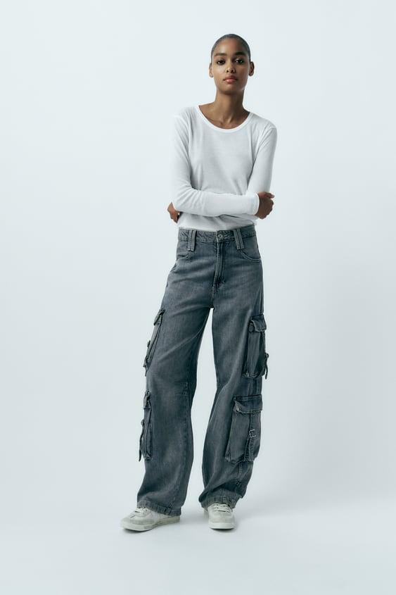 JEANS TRF CARGO 미드라이즈