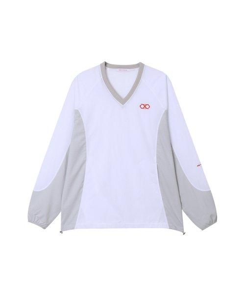 V-neck embossed mesh Pullover [White]