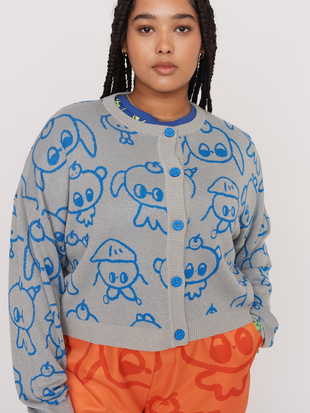 LO x Nhozagri Silver Knitted Cardigan - XXL