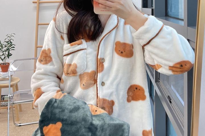2color 곰돌이 베어 극세사 커플 수면 잠옷 빅사이즈 파자마 3size