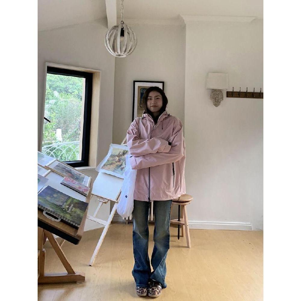 봄 캐주얼 바람막이 4color 오버핏 편안한 등산 후드 자켓 : 갓수