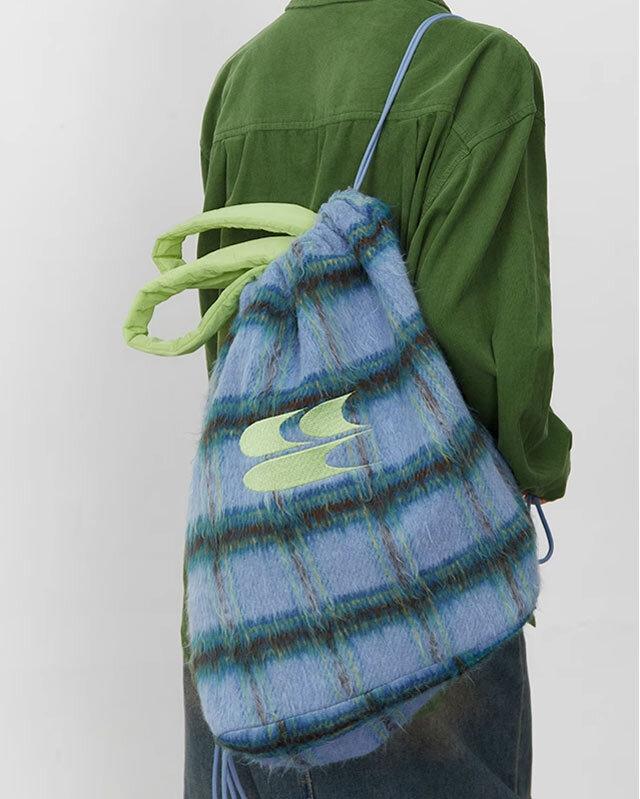 CRYINGCENTER 로고 체크 스트링백 (블루)