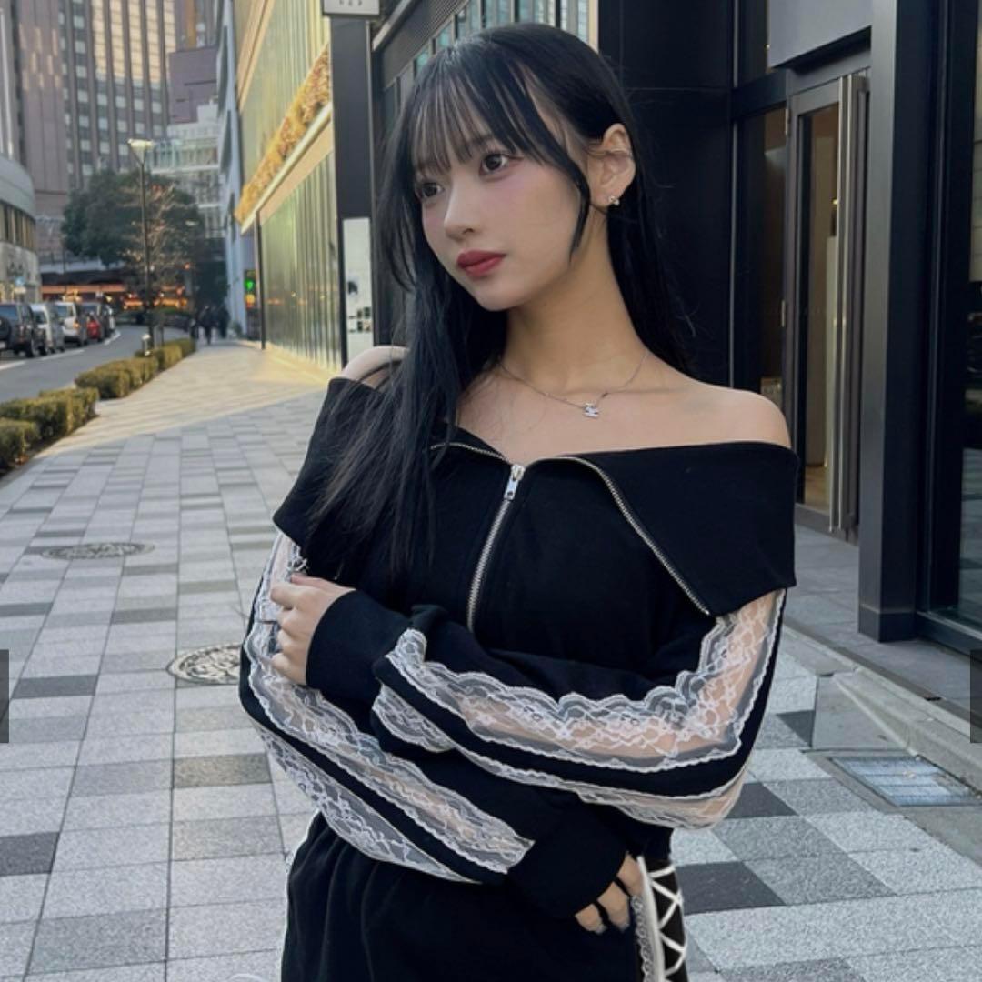 GRL 【ブルゾンのみ】 レースブルゾン×ミニスカートスウェットセットアップ
