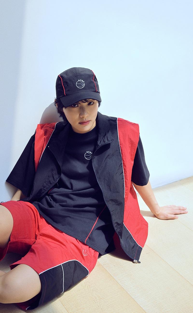 바스켓 배색 나일론 베스트 / red