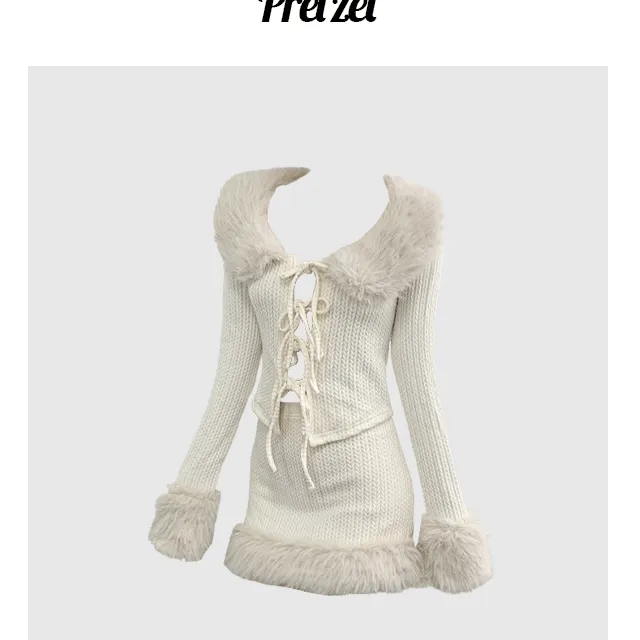 [퍼 탈부착] 유티 퍼 가디건 치마 세트