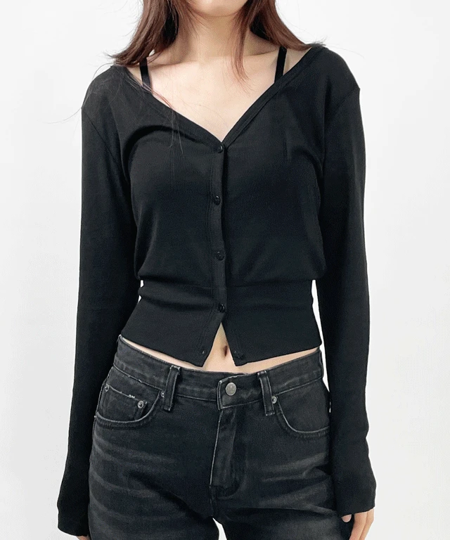 브이넥 이너 레이어드가디건 잘록 크롭가디건 텐셀 간절기 카디건