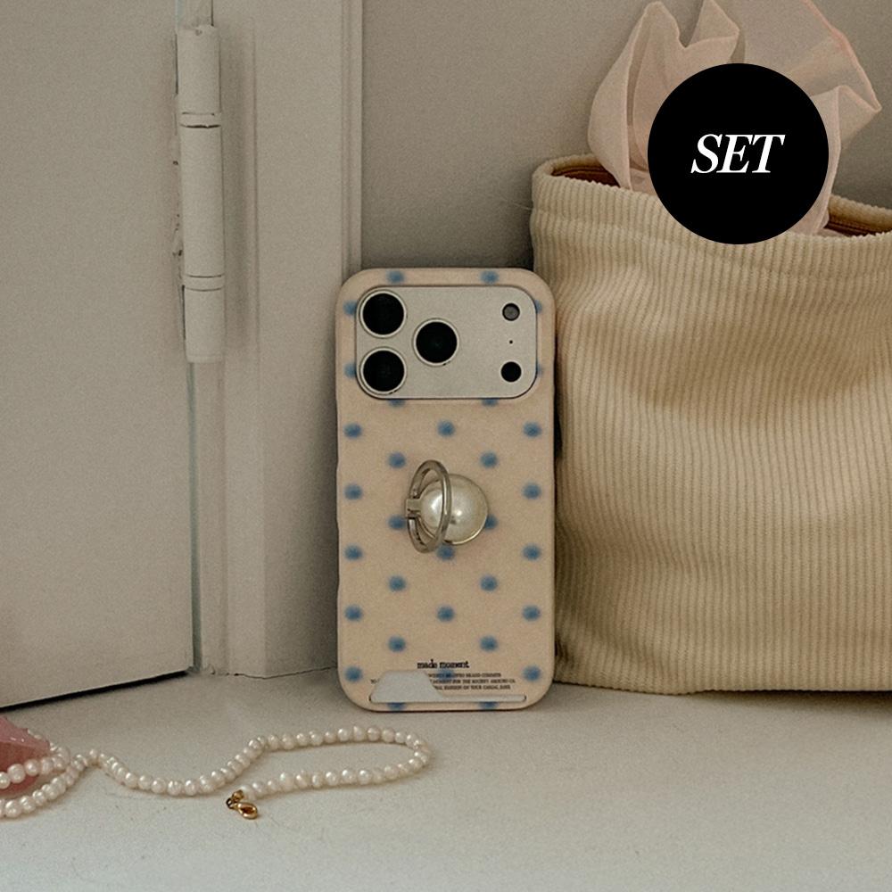 [SET] soft blur dot 카드수납 폰케이스+스마트 링