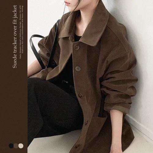 🎉3일신상할인 [🤎스웨이드/고퀄,핏보장!] *unisex* M,L사이즈 켄티 프리미엄 고급 스웨이드 절개 카라 오버핏 트러커 자켓 - 3color