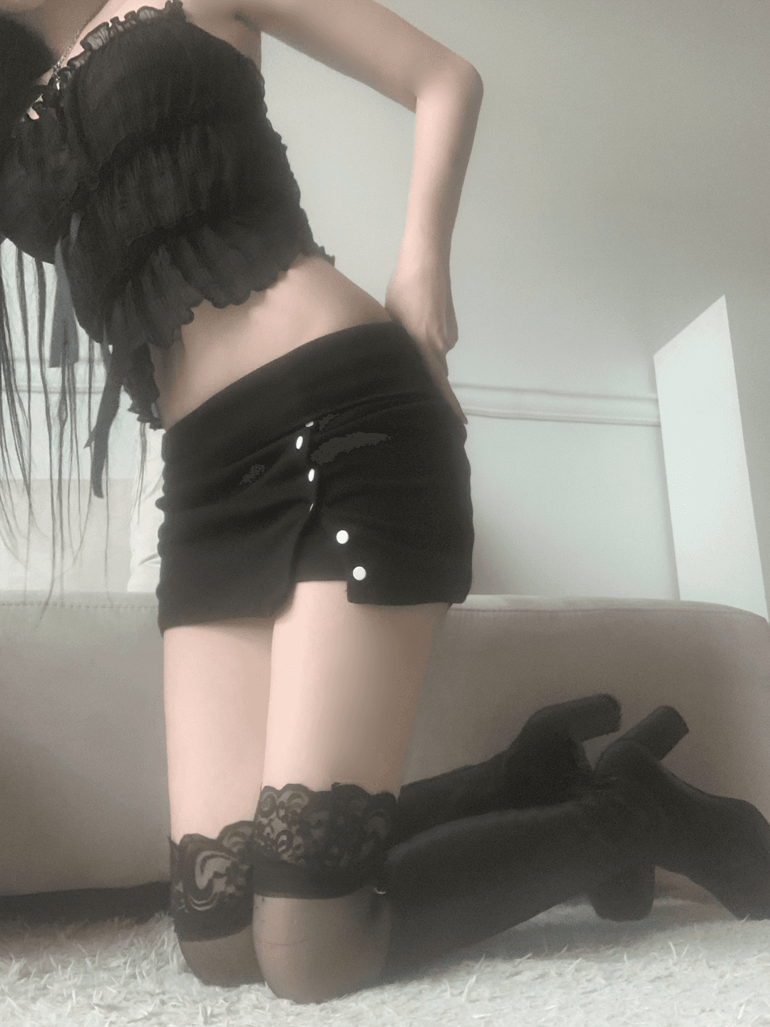 skirly button low-waist skirt (black)