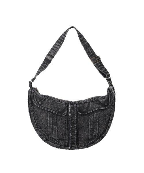 Washed Denim Shoulder Bag (Black)