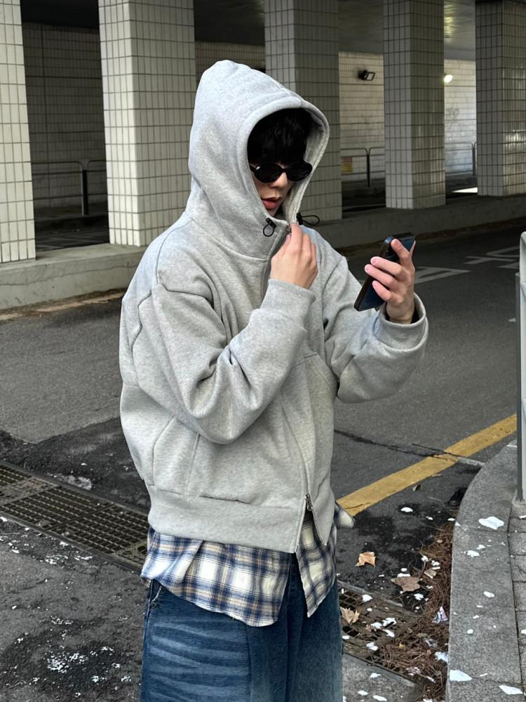 (버건디 컬러추가) 하이넥 크롭 기모 후드집업 4C