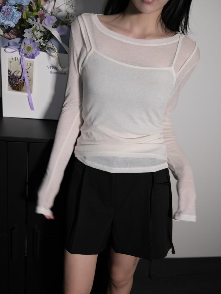 더블 레이어드 울 텐셀 나시 티셔츠 세트 (3 color)