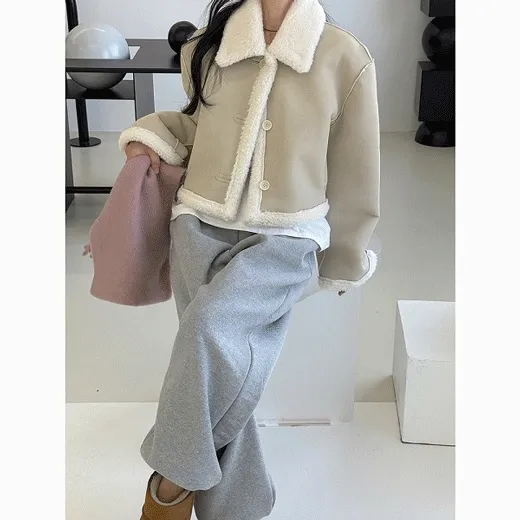 부드러운 퍼 안감 리버시블 양면 크롭 무스탕 자켓