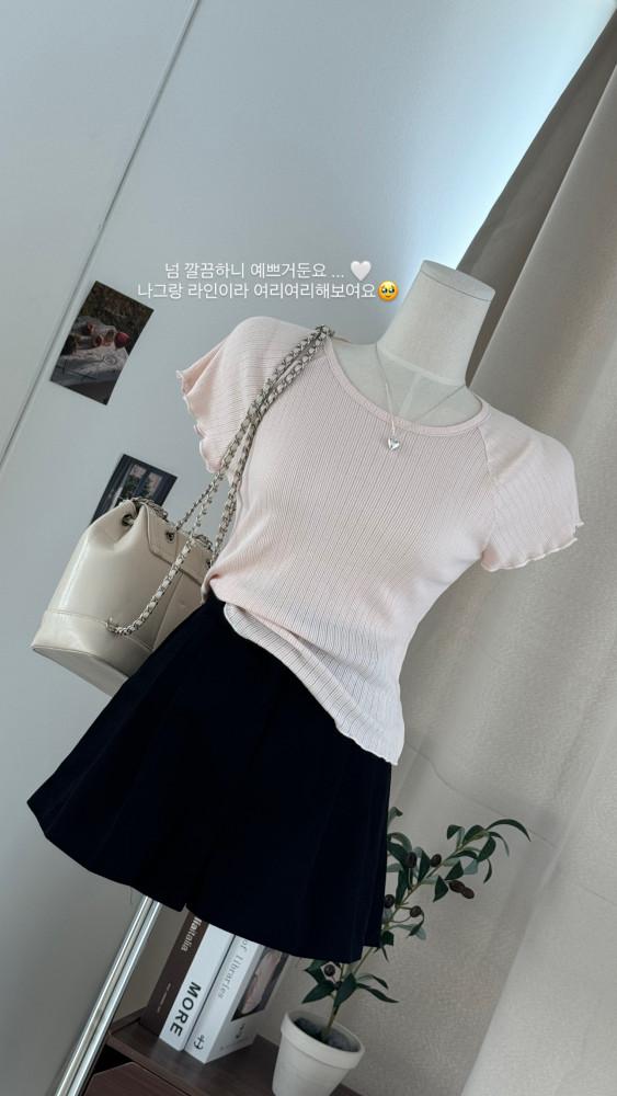 마르 물결 티셔츠 (피치,그레이,블랙)