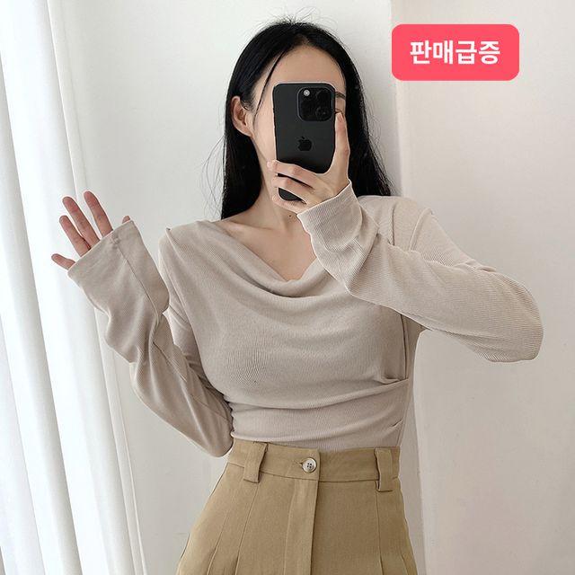 (하객룩)여리핏강추 셔링 페미닌 긴팔티(3color)_버튼나인