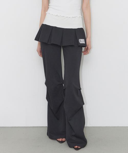 투톤 플리츠 스커트 팬츠 블랙