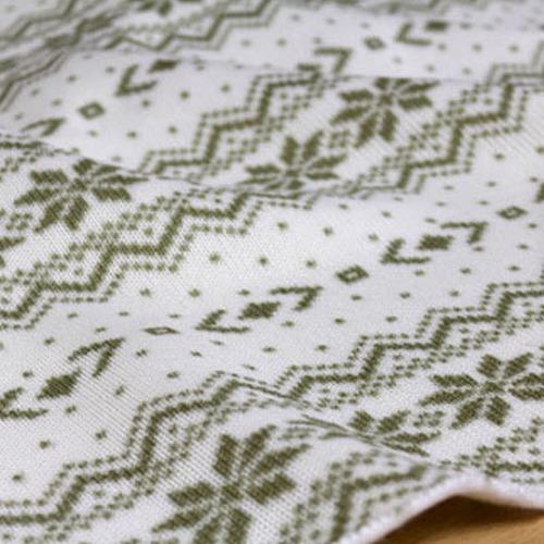 3D A/T 폴라텍 기모 니트지 아이보리& 그린 눈꽃 노르딕