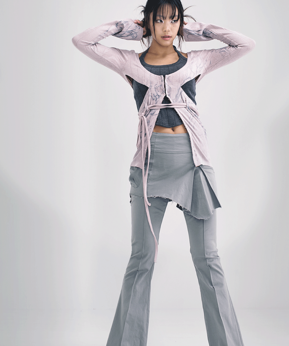 Flare skirt layered pants (Light khaki)