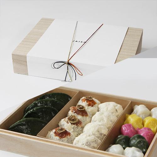 오동나무 선물세트E(모시송편,곶감찹쌀떡,오색송편)