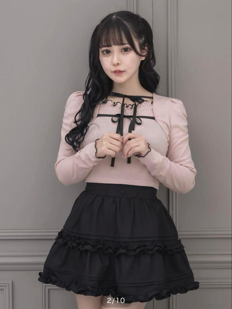 pium ダブルリボンメローフリルカットソー