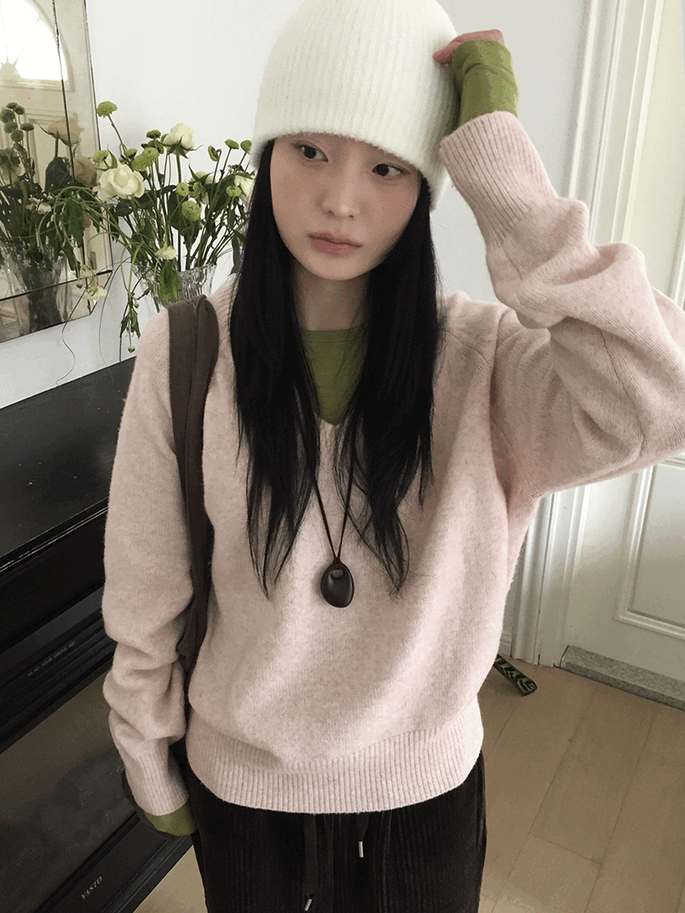 하우유 세이어 루즈핏 브이넥 컬러 니트 (6c)