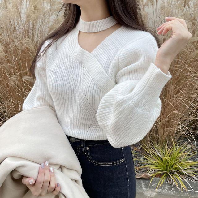 Verdi, 벌룬 브이넥 초커 랩 니트(3color)_유어데어