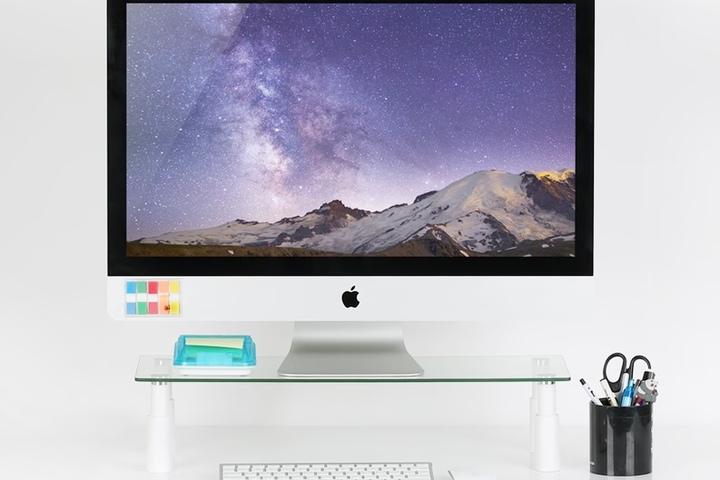 강화유리 모니터 받침대 2단 높이조절 다용도 스탠드 선반 높은 모니터거치대