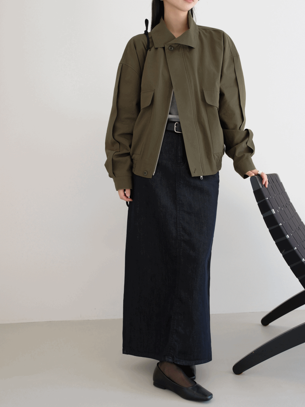 하우투러브미 라번 언발넥 코튼 블루종 점퍼