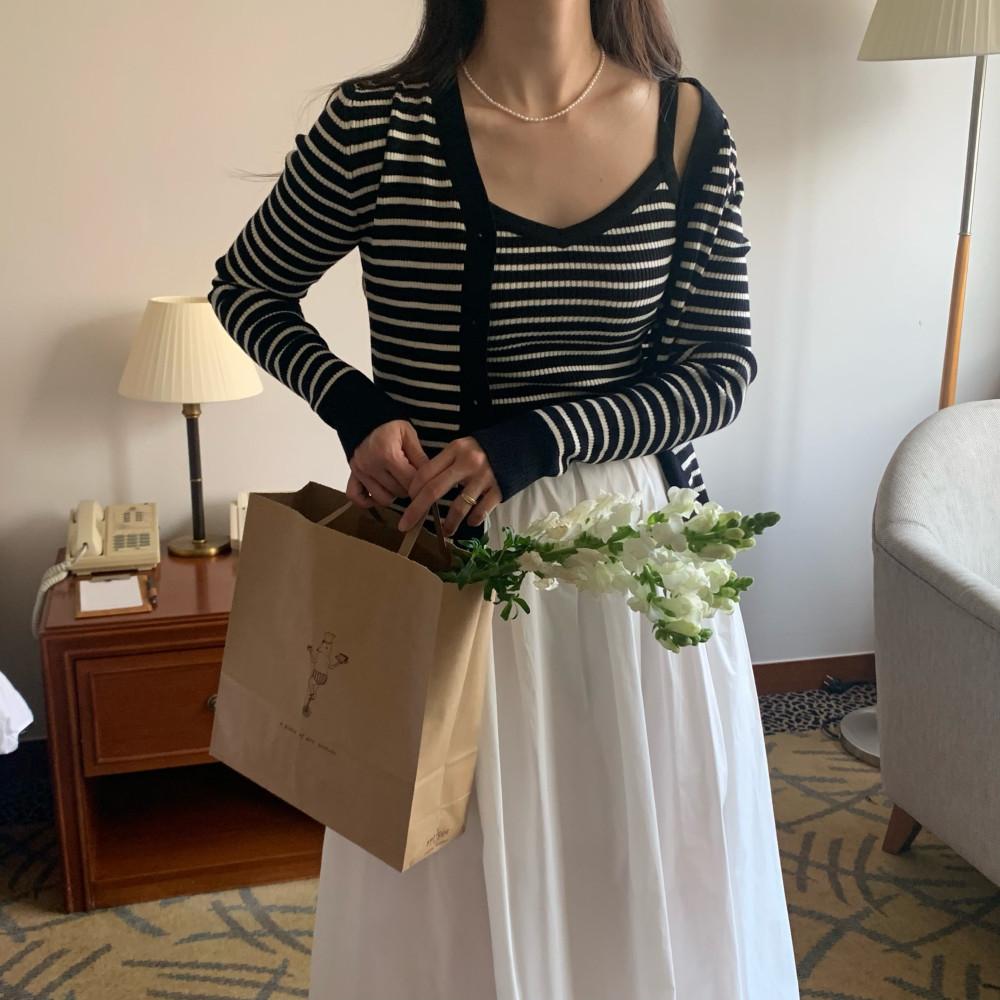 스트라이프 나시 가디건 세트 2col