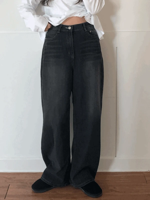 쿠키 흑청데님 와이드데님