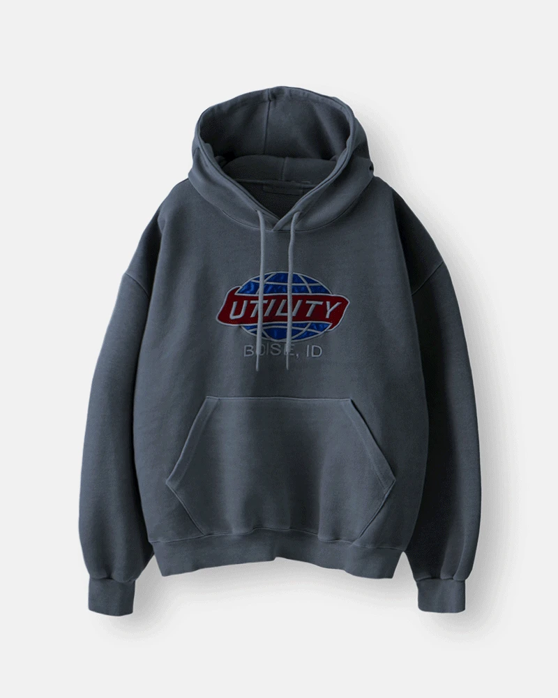 유틸 피그먼트 자수 레터링 후드티