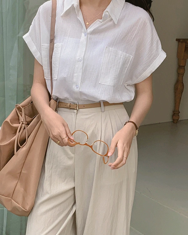 [하늘하늘]하몽 여름 포켓 썸머 반팔 블라우스 격식룩/하객룩