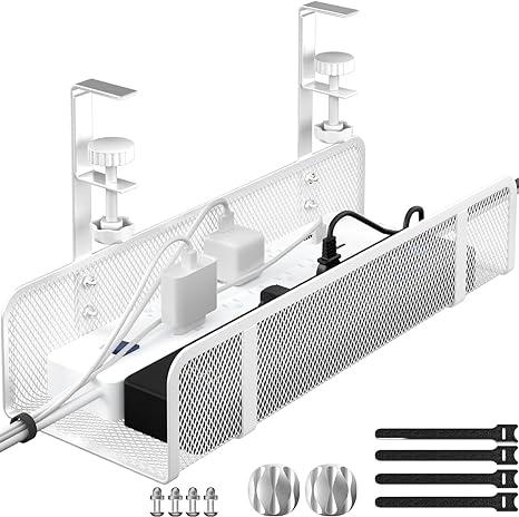 Cable Management Under Desk, Under Desk Cable Management Tray, Cable Organizer for Desk, Cable Management Box, Cord Organizer for Desk, Under Desk Storage for Office, Home - No Damage to Desk No Drill